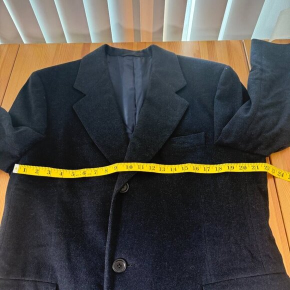 Samuelsohn Men's Navy Wool Cashmere  Long Coat Classic Minimalist Size 40 - Picture 5 of 10
